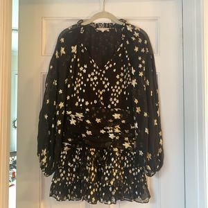 LoveShackFancy Rina Dress Black Silk Stars